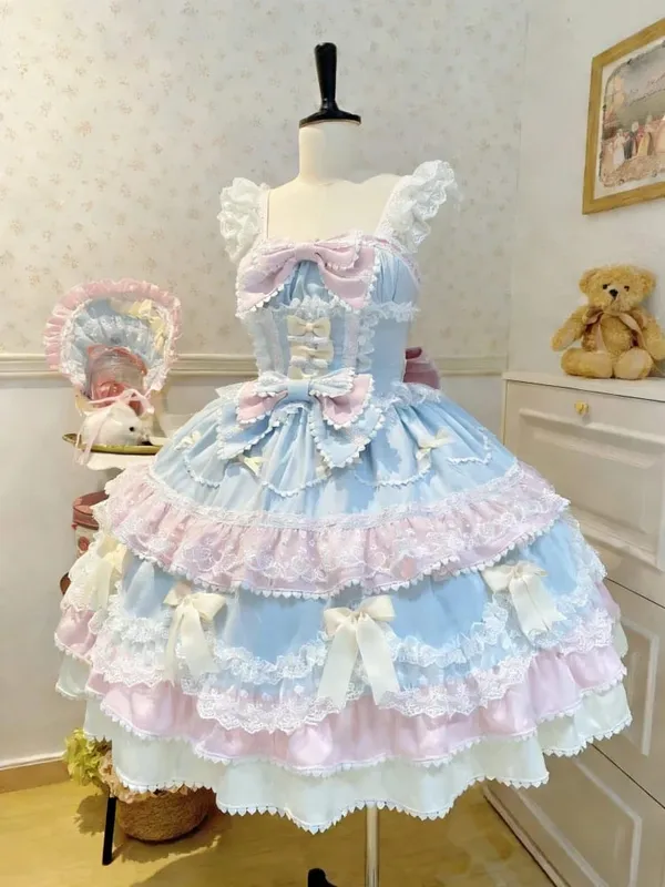 Cosplay Clothing Girls Vintage Elegant Holiday Party Dress 2026 Summer Lolita Strap Dress Japanese Sweet Kawaii Style Y2K Lace