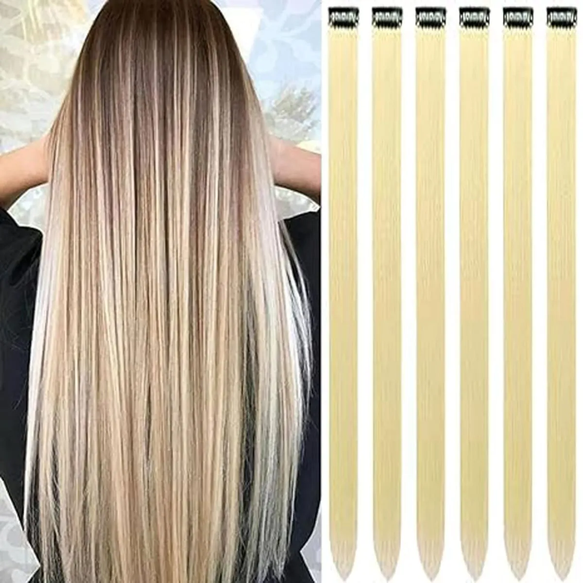 6 Pcs Clip Ins Hair Extensions 22 Inch Straight Colorful Clip In Hair Extensions Rainbow Party Highlights Synthetic Hairpiece