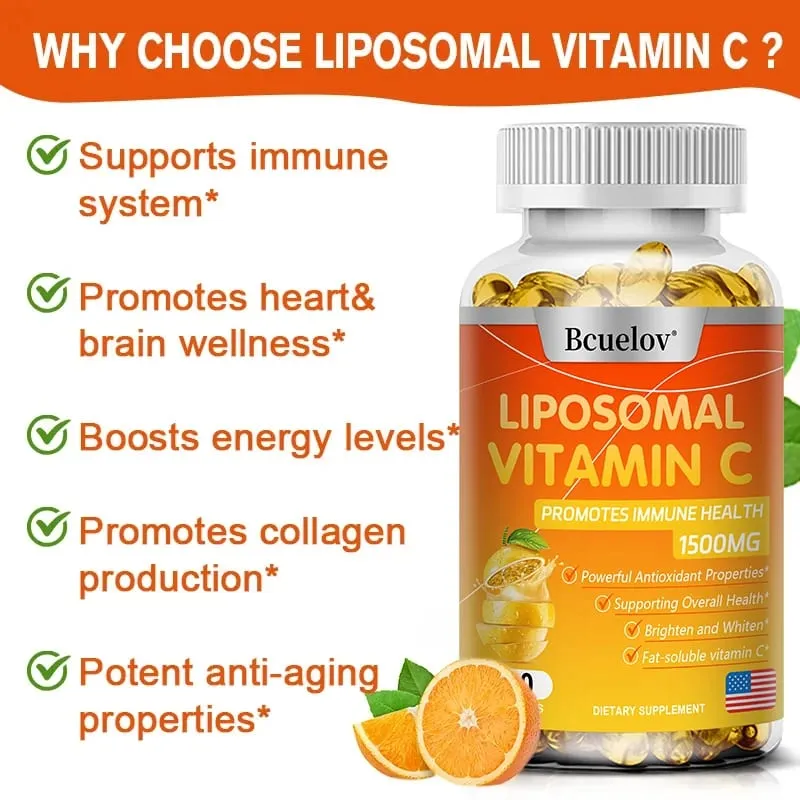 Liposomal Vitamin C - Promotes Collagen Production Supports Skin Immune Health Powerful Antioxidant Energy Supplement