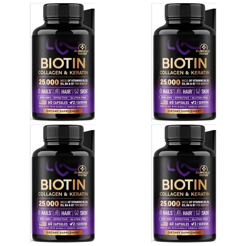 Biotin Collagen & Keratin Capsules with Hyaluronic Acid & B-Vitamins for Hair Skin & Nails Nourishment Support Adults 60 Caps