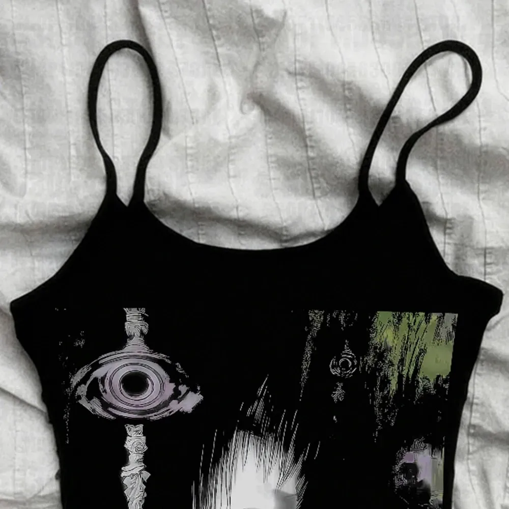 Gothic Women Tops Y2k Vintage Crop Tops Harajuku Emo 90s Gothic Clothes Vintage Woman Summer corset Shoujo Girl Style Emo