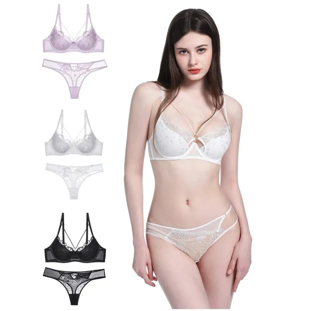 Pure Desire セクシーなフレンチレースブラジャー女性用夏薄型カッププッシュアップブラジャーカジュアルファッションランジェリー下着 34-40 BANERDANNI