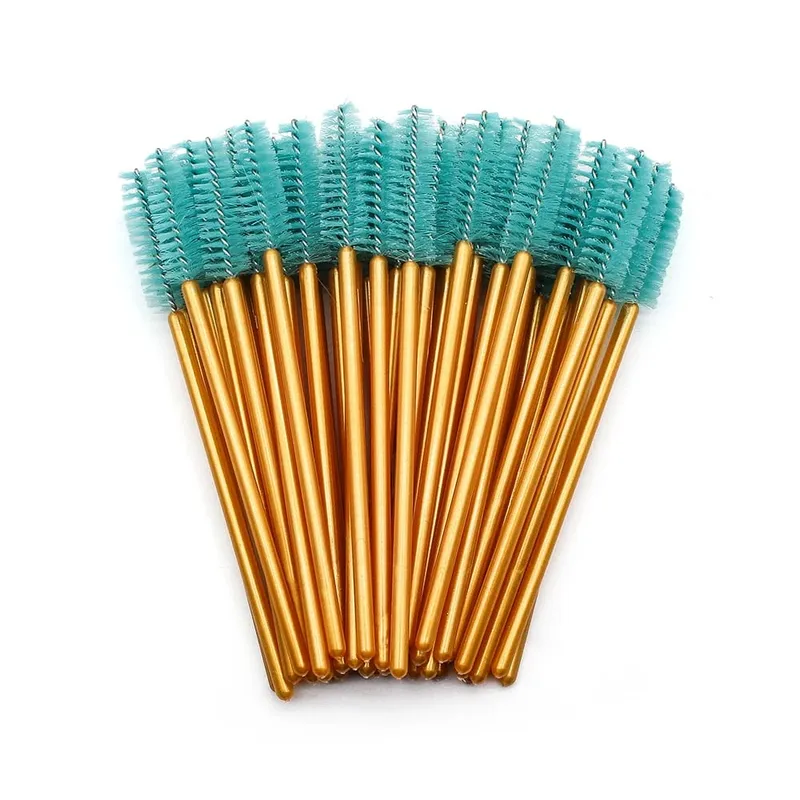 50Pcs Disposable Eyelash Makeup Brush Mascara Wands Gold Mini Eye Lash Brushes Short Eyebrow Comb Eyelashes Extension Tool