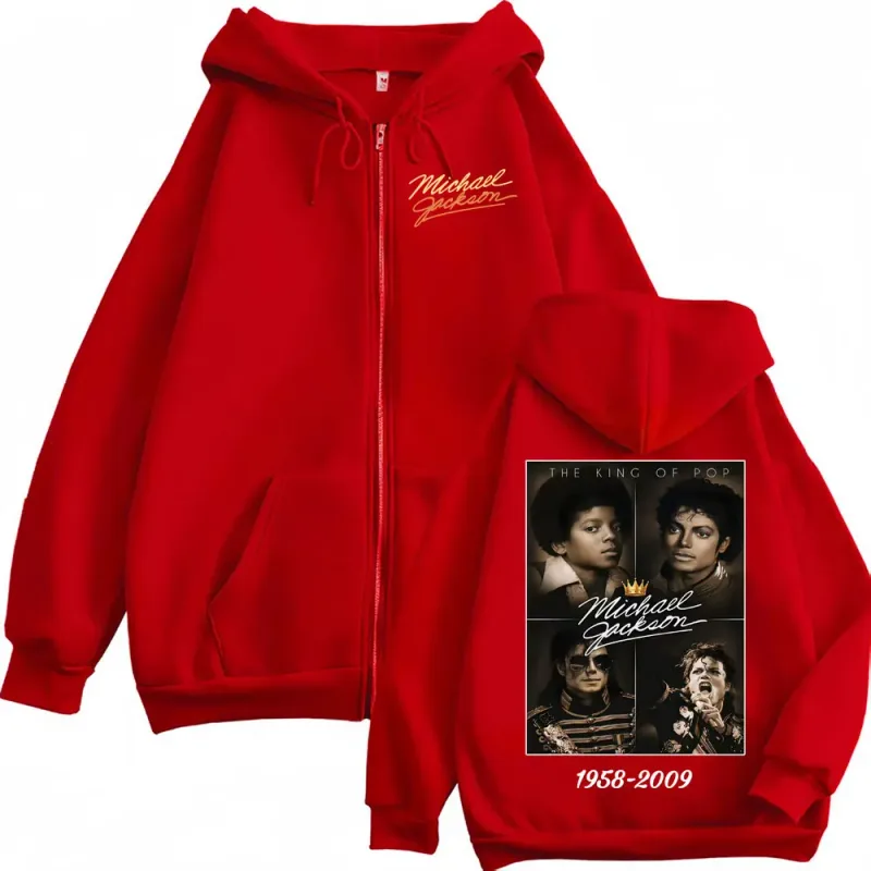 The King of Pop Michael Jackson Bad Era Zip Up Hoodies Men's Women Harajuku Street Jacket Sweatshirt Fleece Casual Zipper Hoodie