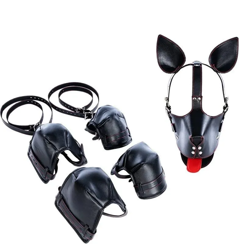 Adult Games Puppy Role Play Kits with Fetish Puppy Hood Mask Binding Gloves Boots Protectors for Couple Crawling SM Sex Toys 18+