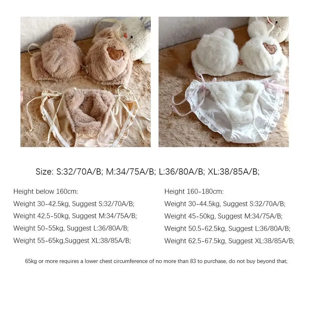 Cute Women Lingerie Set No Steel Ring Soft Winter Bra & Brief Sets Cartoon Bear Women Lingerie Winter
