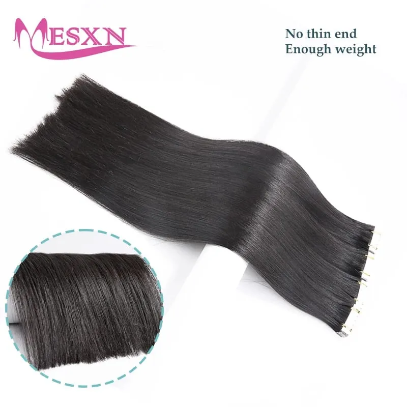 Mini Tape In Human Hair Extensions Real Natural Hair Extension Straight 16"-26" Black Brown Blonde Invisible Tape In For Salon