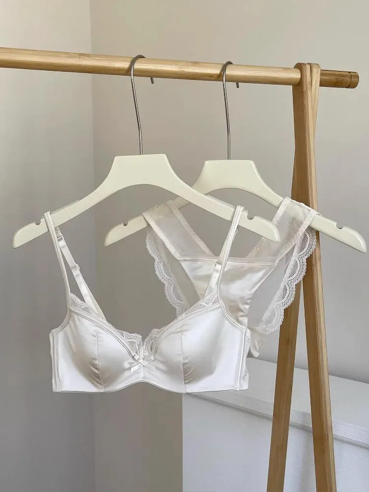 Summer Seamless Lace Bra Set for Small Bust Soft Wire Anti-Sagging Slimming Bralette & Panty Lightweight Lingerie Sexy Set