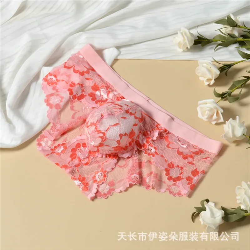 Biancheria intima sexy in pizzo Liscio Mutandine da uomo a sacchetto Prospettiva Slip da uomo floreali sottili Tentazione Mutande traspiranti a vita bassa in rete