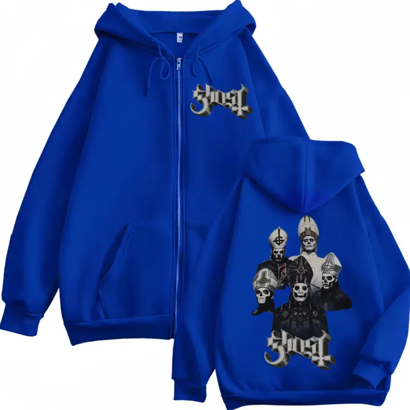 Hot Sale Ghost Band Zipper Hoodie Men Women Clothing Fashion Rock Zip Up Pullovers Gothic Vintage Hooded Sweatshirts Streetwear