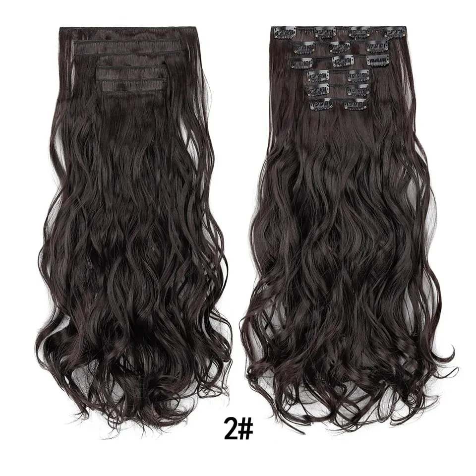 Women 20 Inches Wavy Curly Full Head 6 Separate Pieces Heat Resistance Synthetic Hair Clip in Hair Extensions