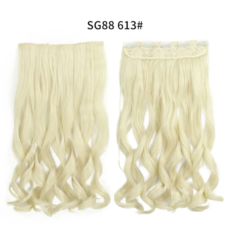 Longo reto encaracolado uma peça 5 clipes clip-in extensões 22 Polegada penteados resistentes ao calor cor mistura loira pedaço de cabelo para mulher