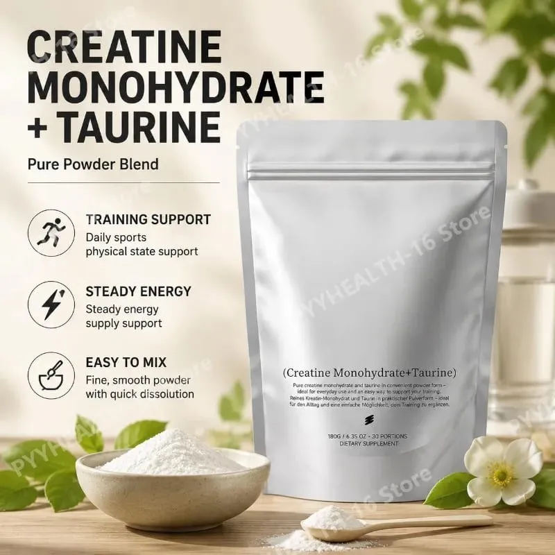 Creatine Monohydrate Taurine Powder Pure Unflavored Muscle Strength & Endurance Support Quick Dissolve 180g - 30 Servings