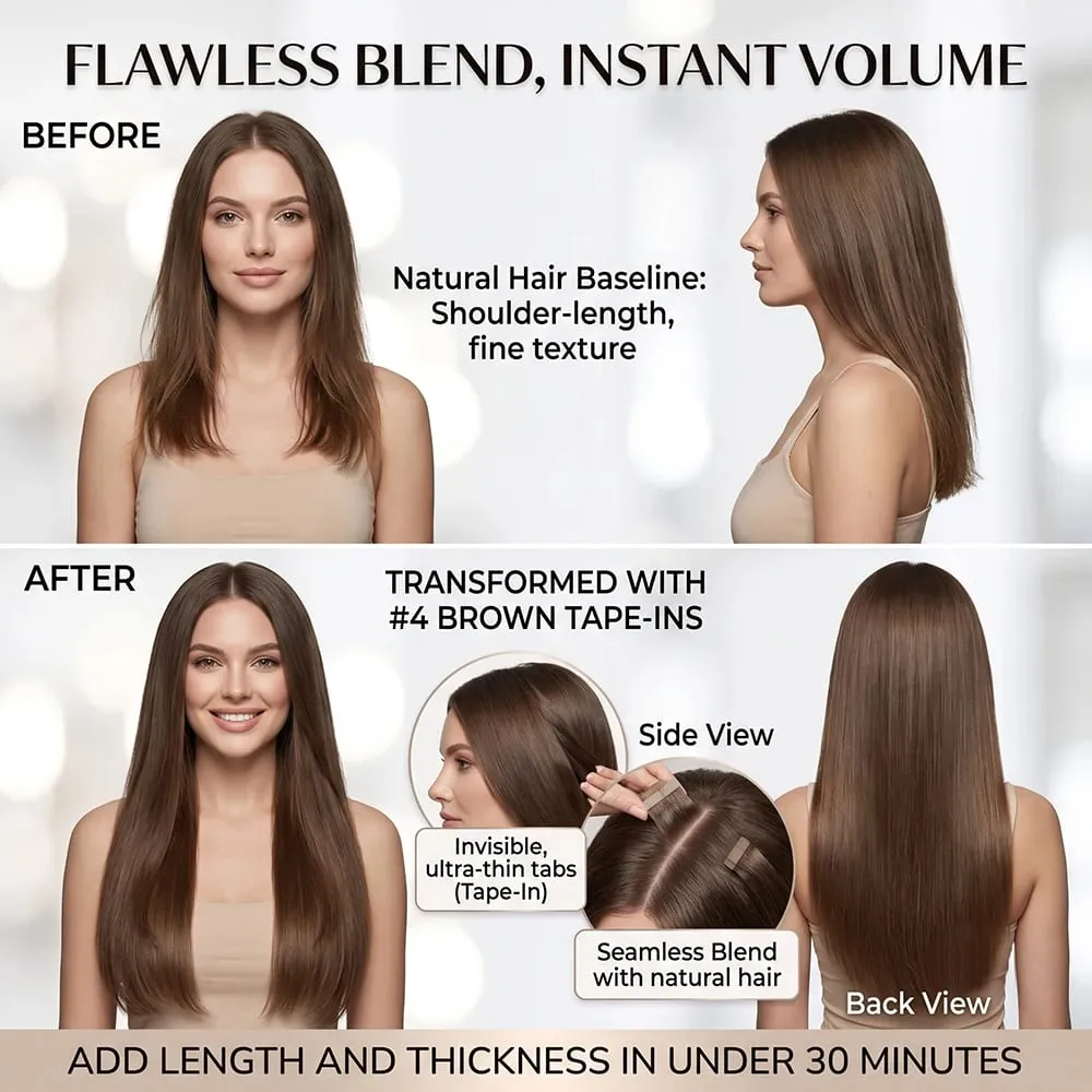 Colored 4A Medium Brown Tape In Hair Extensions 100% Human Hair Seamless Invisible 21Pcs/Pack 50g Remy Straight Brazilian 22 24 Inch Pure Human Hair For Women