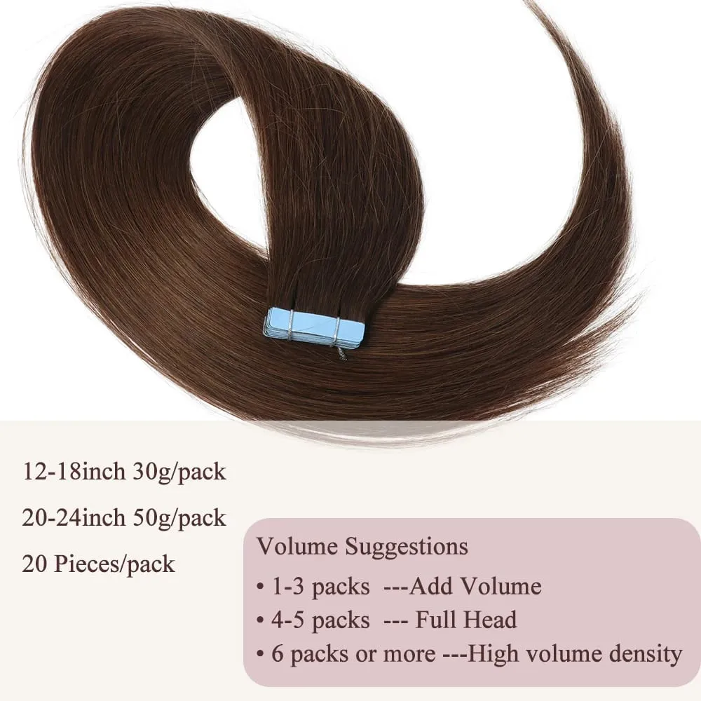 Tape in Extensions Human Hair Natural Seamless Tape in Hair Extensions Skin Weft PU Tape On Hair 20 PCS 12"-20" 50G/Pack