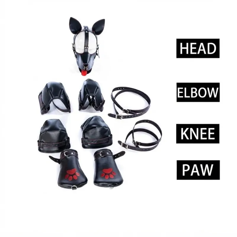 Adult Games Puppy Role Play Kits with Fetish Puppy Hood Mask Binding Gloves Boots Protectors for Couple Crawling SM Sex Toys 18+