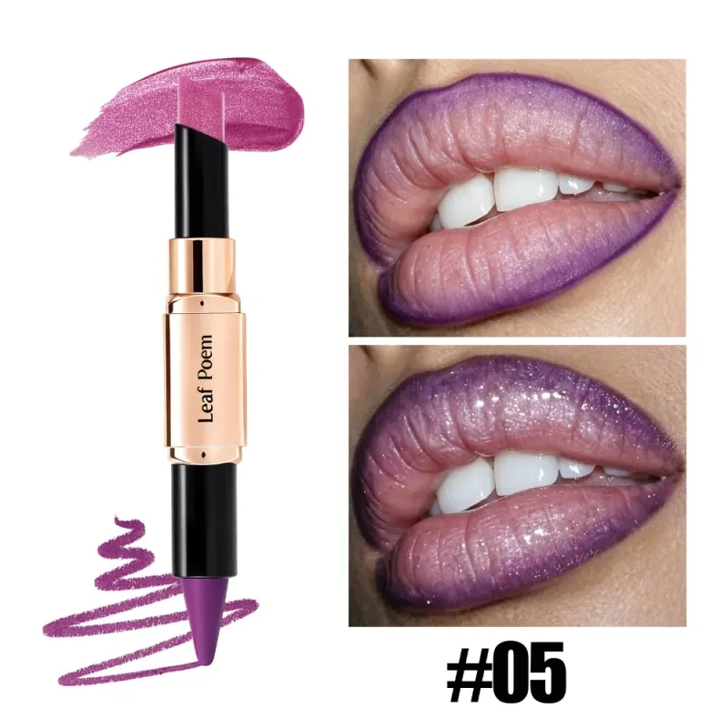 Dual-Ended 2-in-1 Lip Liner Lipstick Waterproof Matte & Satin Finish Slanted Tip Moisturizing Lip Pencil Long Lasting