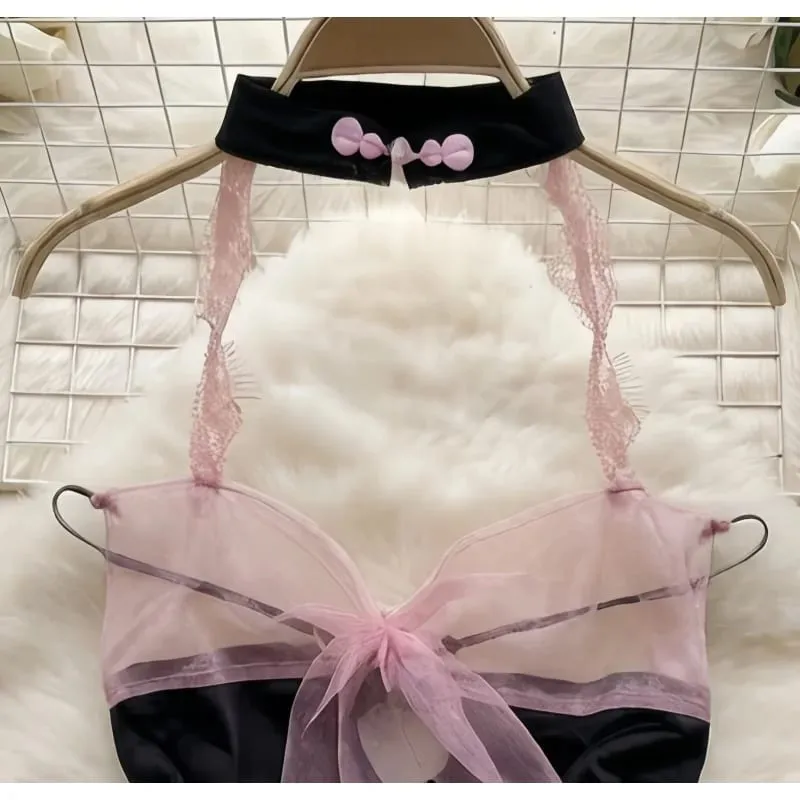 Women Sexy French Apron Maid Dress Cosplay Costume Servant Lolita Hotsweet Babydoll Dress Uniform Role Play Club Patchwork Lace