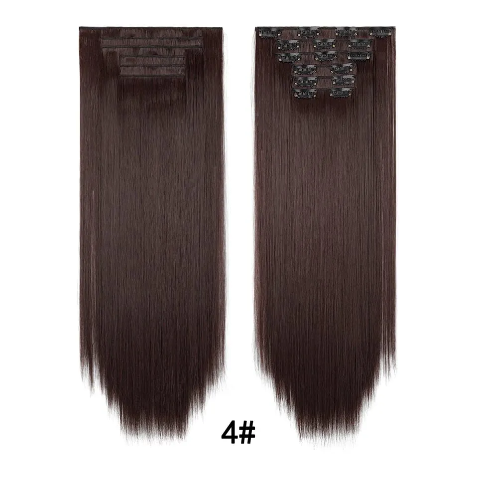 24Inch Clip in Hair Extensions Invisible Synthetic Extension 6PCS Long Straight Heat Resistant Clips on Hairpieces for Women