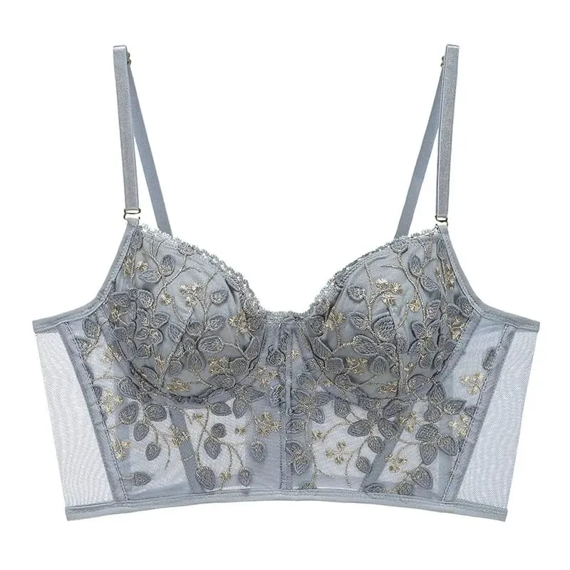 Sulaman Baru Renda Bunga Seluar Dalam Wanita Perancis Seluar Dalam Keluli Getah Tulang Tekan Bra Bralette Seksi Lingerie Comel Membentuk Badan Seksi