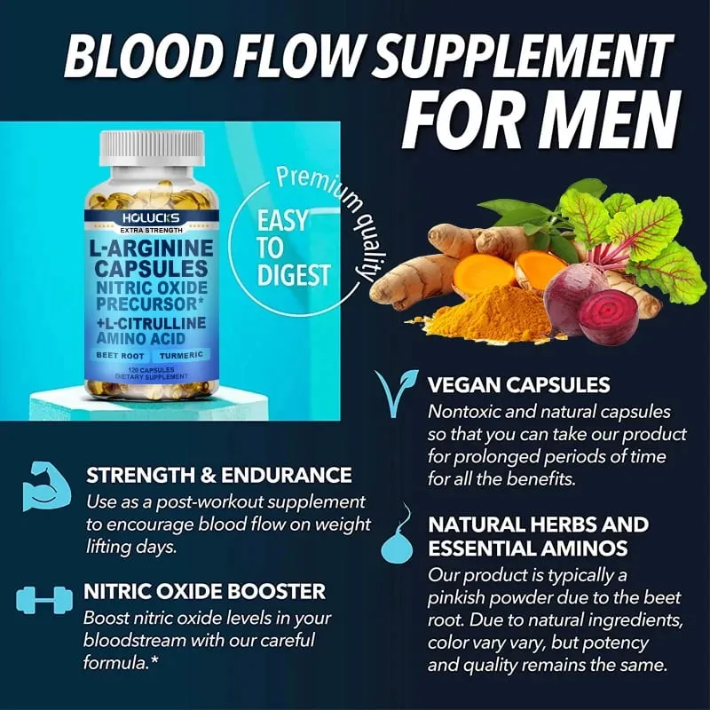 Nitric Oxide Precursor Capsules with L-Arginine & Turmeric Support Heart Wellness Reduce Fatigue & Build Lean Muscle