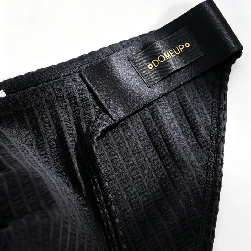 Men Vertical Stripe Mesh Bikini Briefs 3D Pouch Underwear Low Waist Elastic Waistband Breathable Male Panties DP911