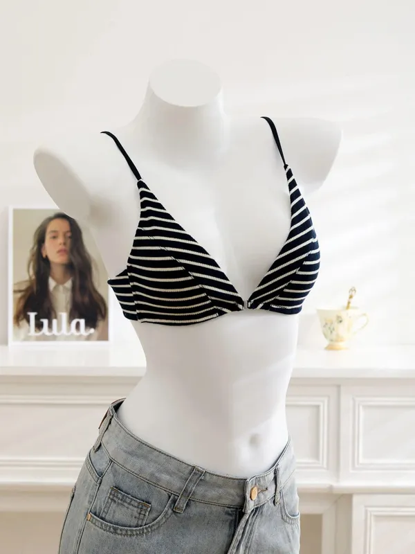 Women Front Closure Bra Set Summer Thin Light Cotton French Triangle Cup Backless Beauty Back Lingerie Suit For Small Chest S-XL
