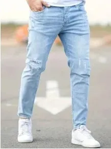 2026 New Fashion Men's Skinny Ripped Jeans Mid Waist Stretch Denim Pants Male's Slim Trousers with Pocket Casual Soft Streetwear