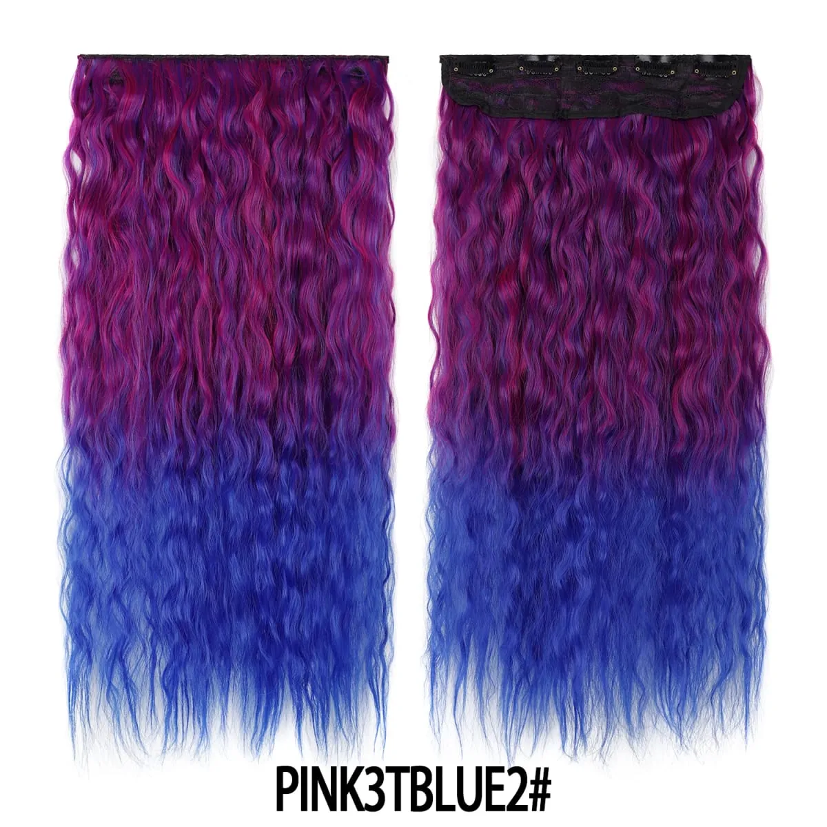 Jeedou Clip in Hair Extension Kinky Curly Hair One Piece 5Clips Blue Rainbow Color Cosplay Props Synthetic Hairpieces For Girls