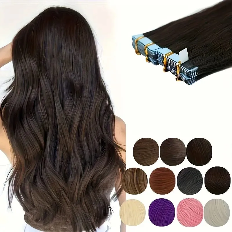 Tape In Bio Synthetic Hair Extensions 10pcs/ lot 24inches Heat Resistant Fiber Straight Seamless PU Skin Weft Tape Ins For Women