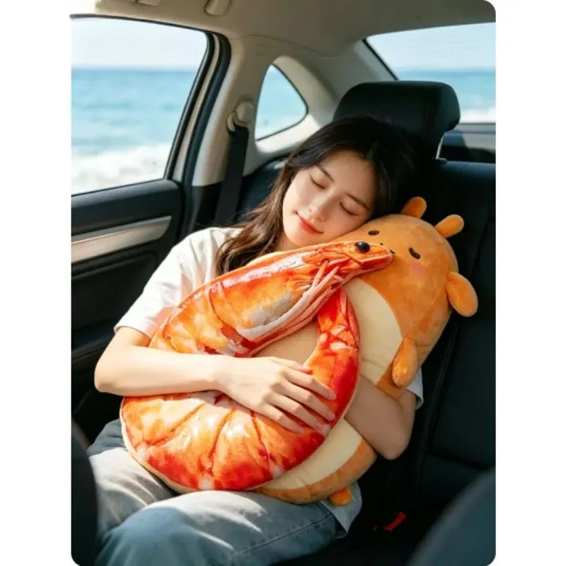 Funny Shrimp Neck Pillow Soft Plush U-shaped Travel Pillow 3D Simulation Neck Cushion for Car Airplane Office Nap