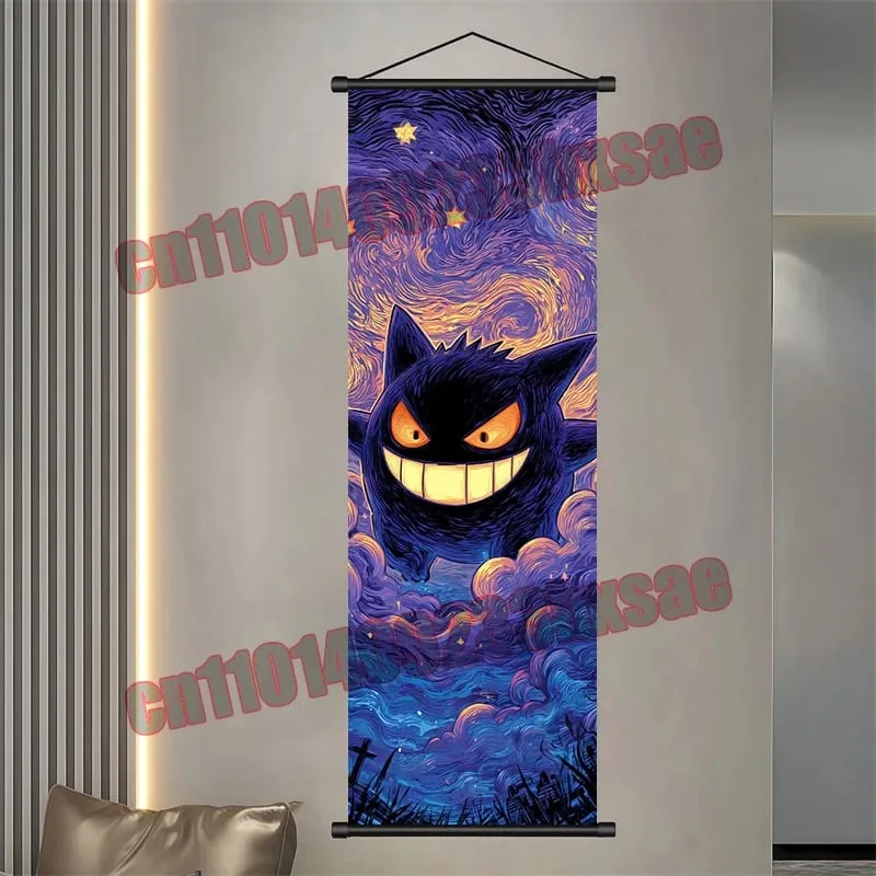 Printed Pokemon Poster Anime Wall Artwork Gengar Eevee Pikachu Images Scroll Paintings Retro Artist Home Living Room Decor