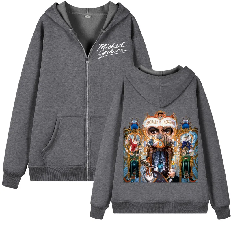 Singer Michael Jackson Album Graphic Zipper Hoodie Men Women Fashion Rock Zip Up Pullovers Harajuku Y2k Style Hooded Sweatshirts