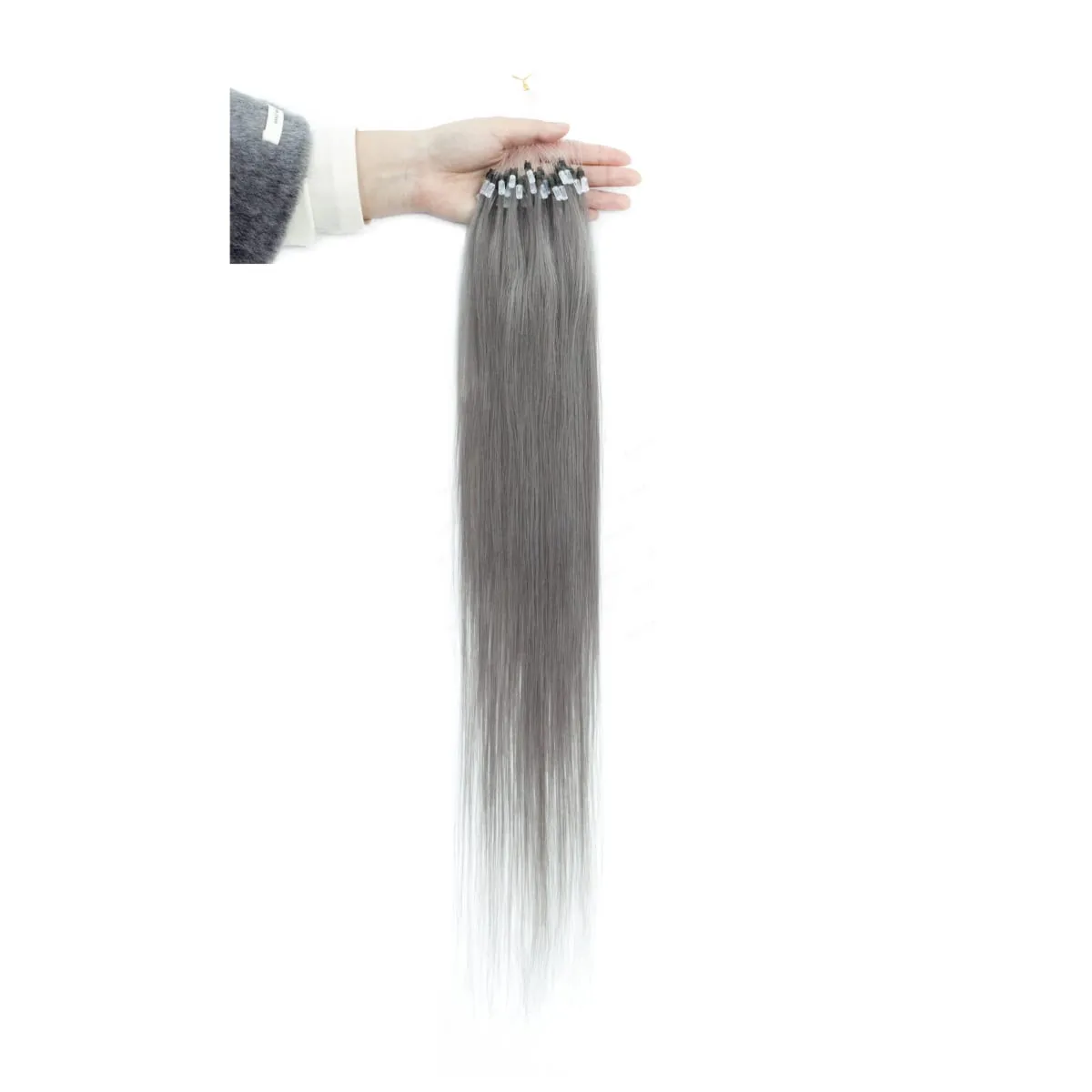 Colored Micro Link Hair Extensions Human Hair No Glue Virgin Human Hair for Women Girls 50 Strands Colorful 30G Gray