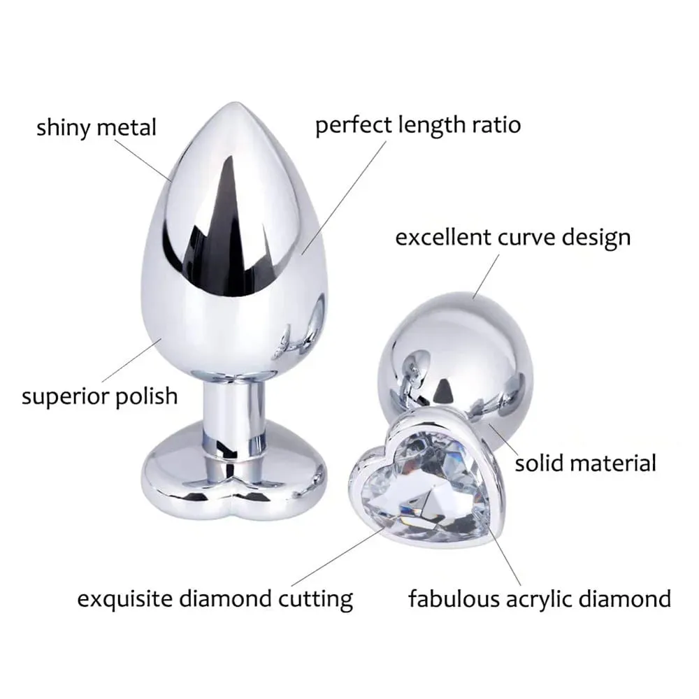 3 Sizes Metal Anal Plug Heart Base Butt Plug for Adults Women Men Couples Stainless Steel S/M/L Diamond Masturbator Sex Toys 18+