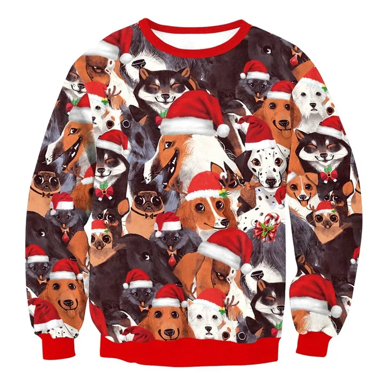 Festival Christmas Pattern Sweatshirts For Men Humping Reindeer 3D Printed Pullover Holiday Party O-Neck Hoodies Long Sleeves