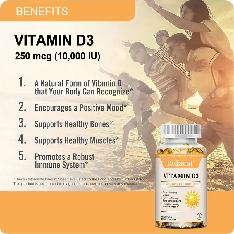 Vitamin D3 10 000 IU Softgels - Supports The Immune System Bone and Muscle Health Promotes Dental Health Non-GMO Gluten-free