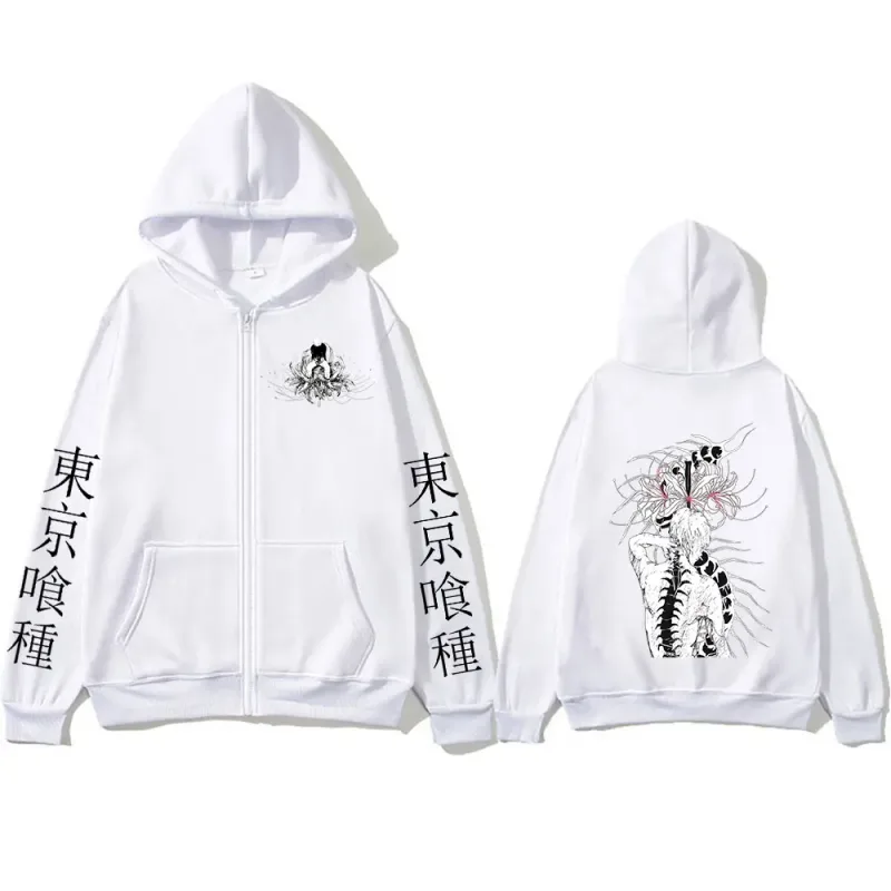Anime Tokyo Ghoul Ken Kaneki Graphic Zipper Hoodies Men Women Fashion Zip Up Hooded Sweatshirts Long Sleeves Jacket Caots Hoodie