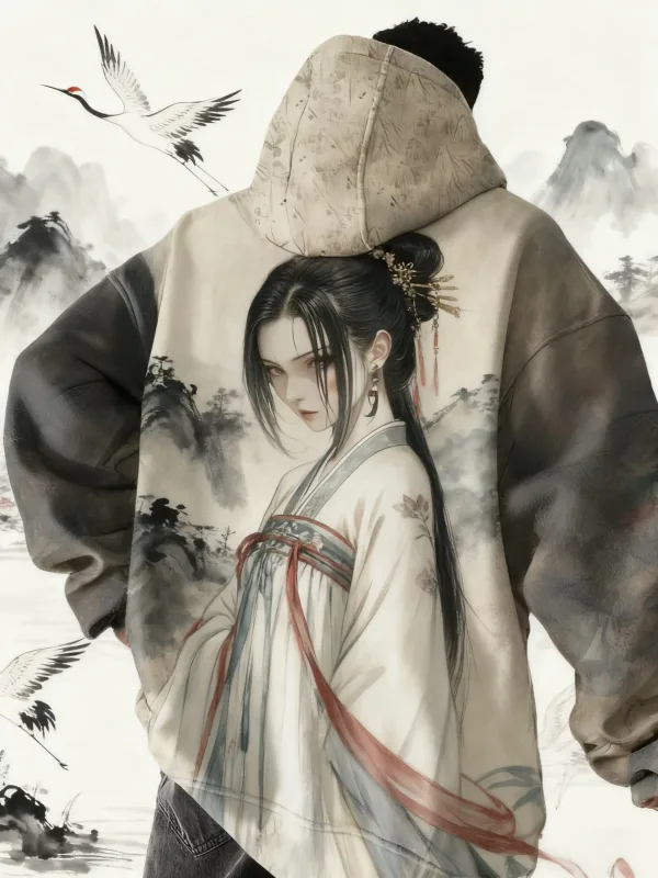 Hot Anime Girl Back Pattern Sweatshirt Casual Long Sleeve Hooded Pullover 3D Printing Top Fashion Oversized Men's Hoodies