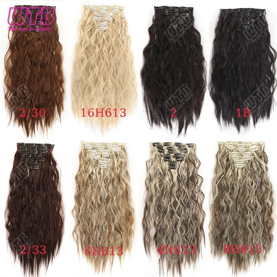 Synthetic 16 Clips in Hair Extensions Long Wavy Hairstyle Blonde Black Hairpieces Heat Resistant False Hair Daily Use