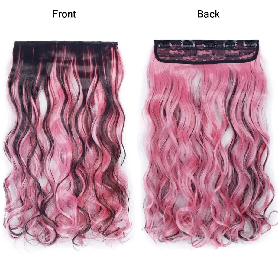 Water Wavy Clip in Hair Extension Synthetic Hair Highlight Silky Soft Natural Look with Invisible Lace Weft Hairpieces for Women