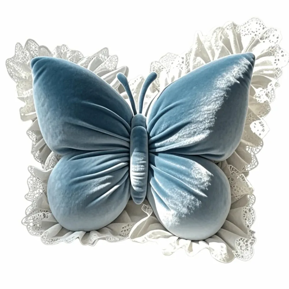 Home Decor Velvet Butterfly Plush Pillow Soft Lace Trim Bow Plush Cushion Plush Cute Bow Throw Pillow Bedroom