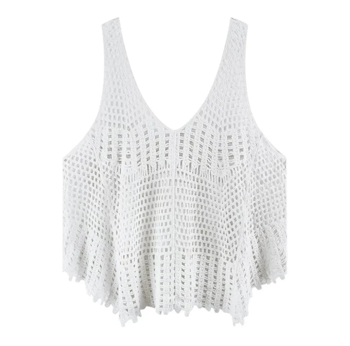 Boho Crochet Top Hollow-out Lace Sleeveless Knitted Tank Cami Women Summer Camisole Beach Cover-Up Resort Wear — image 5