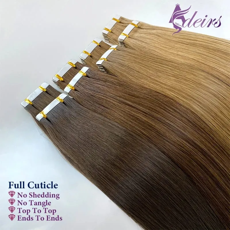 Fita reta de alta qualidade em extensões de cabelo humano 100% extensão de cabelo natural real cabelo remy marrom loiro invisível