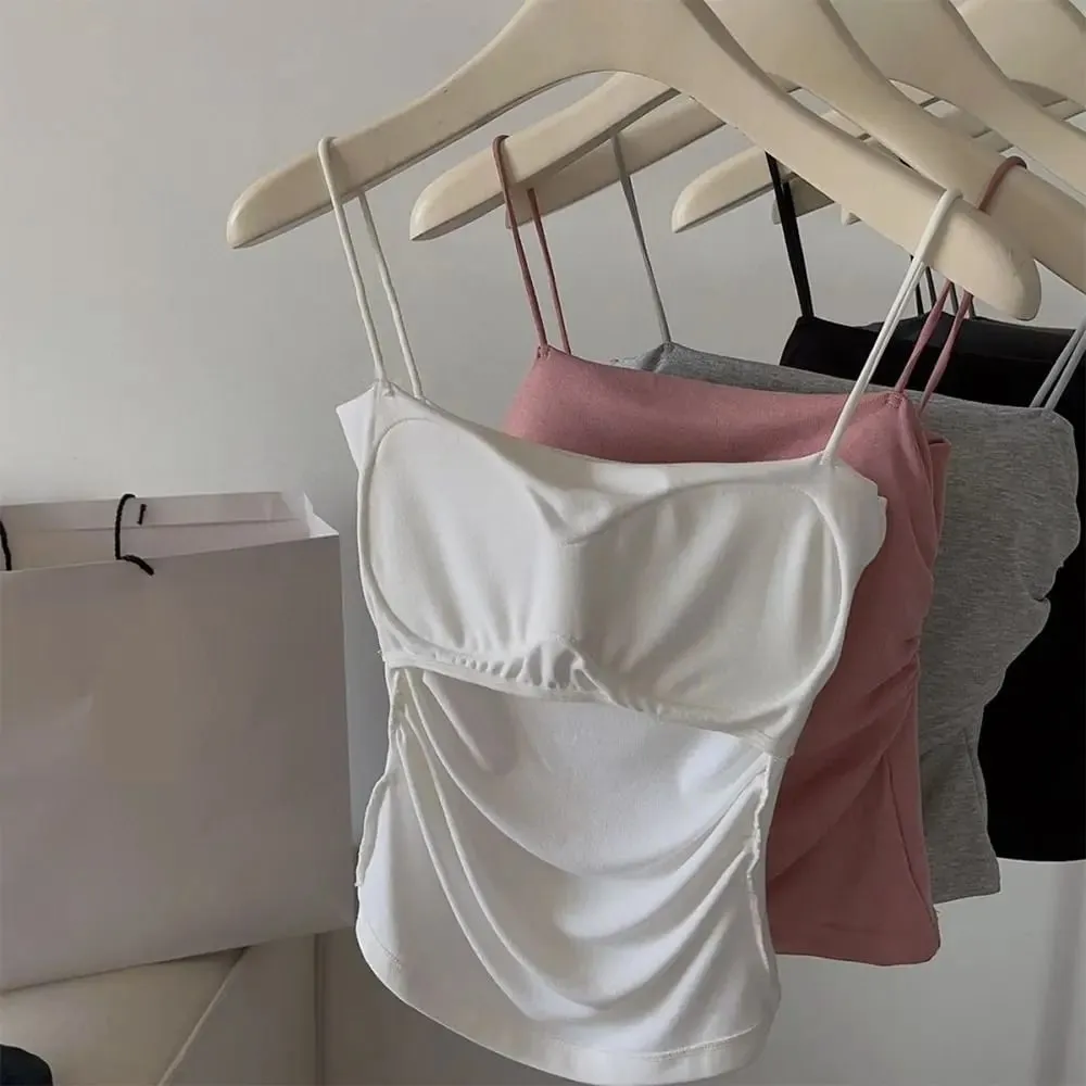 Square Collar Women's Vest with Breast Pads Free Size Beautiful Back Underwear Anti-light Fixed Cup Slim Back Slim Sling Summer