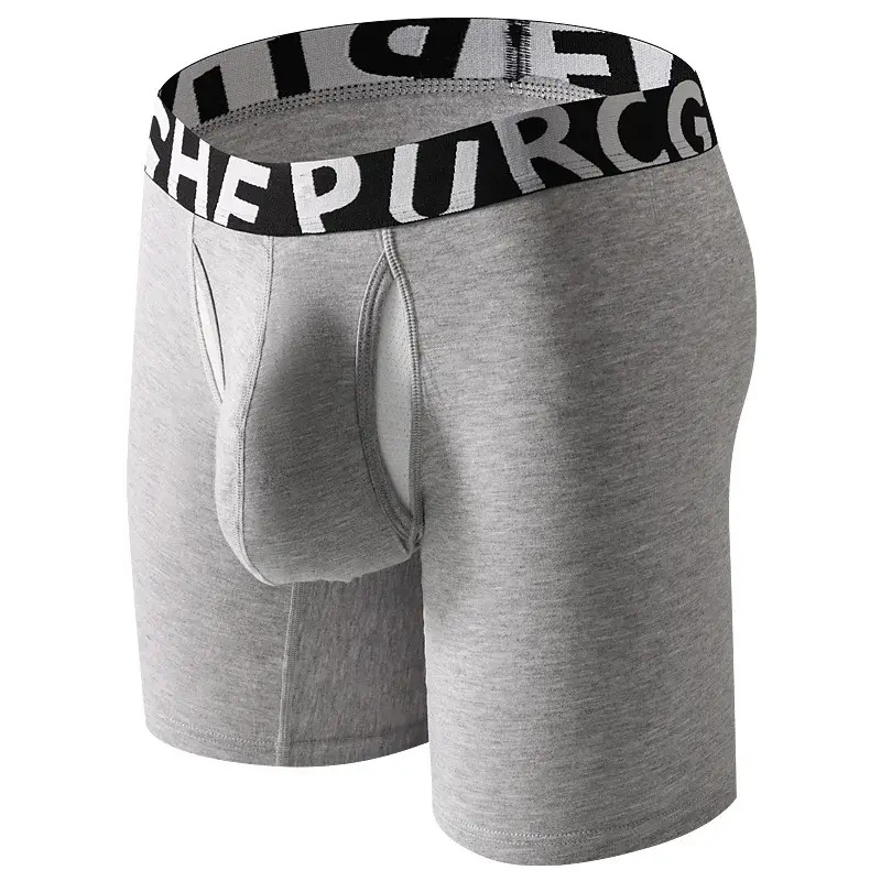 Men's Long Leg Cotton Boxer Briefs with Scrotum Pouch Anti-Chafing U Convex Separation Sports Underwear for Comfort