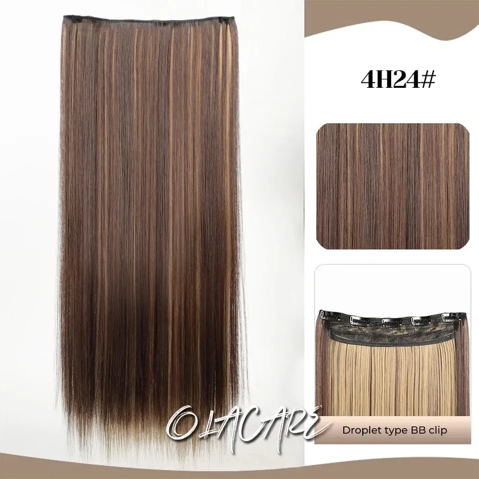 Synthetic Wig 5 Clip One Piece Invisible Hair Extensions Long Straight 24Inch Heat Resistant Hairpiece for Women