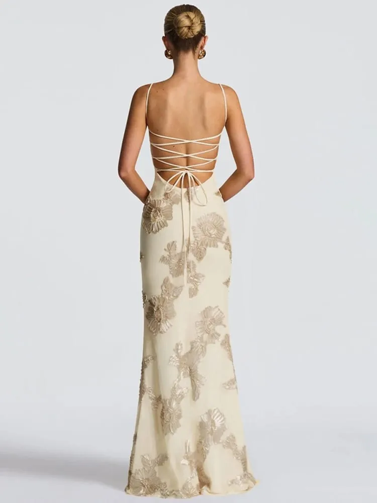 Cutenew Trend Women Maxi Dresses na walang manggas na Fashion Sexy Suspenency Low Neck Backless Bandage Bodycon Female Party Long Robe