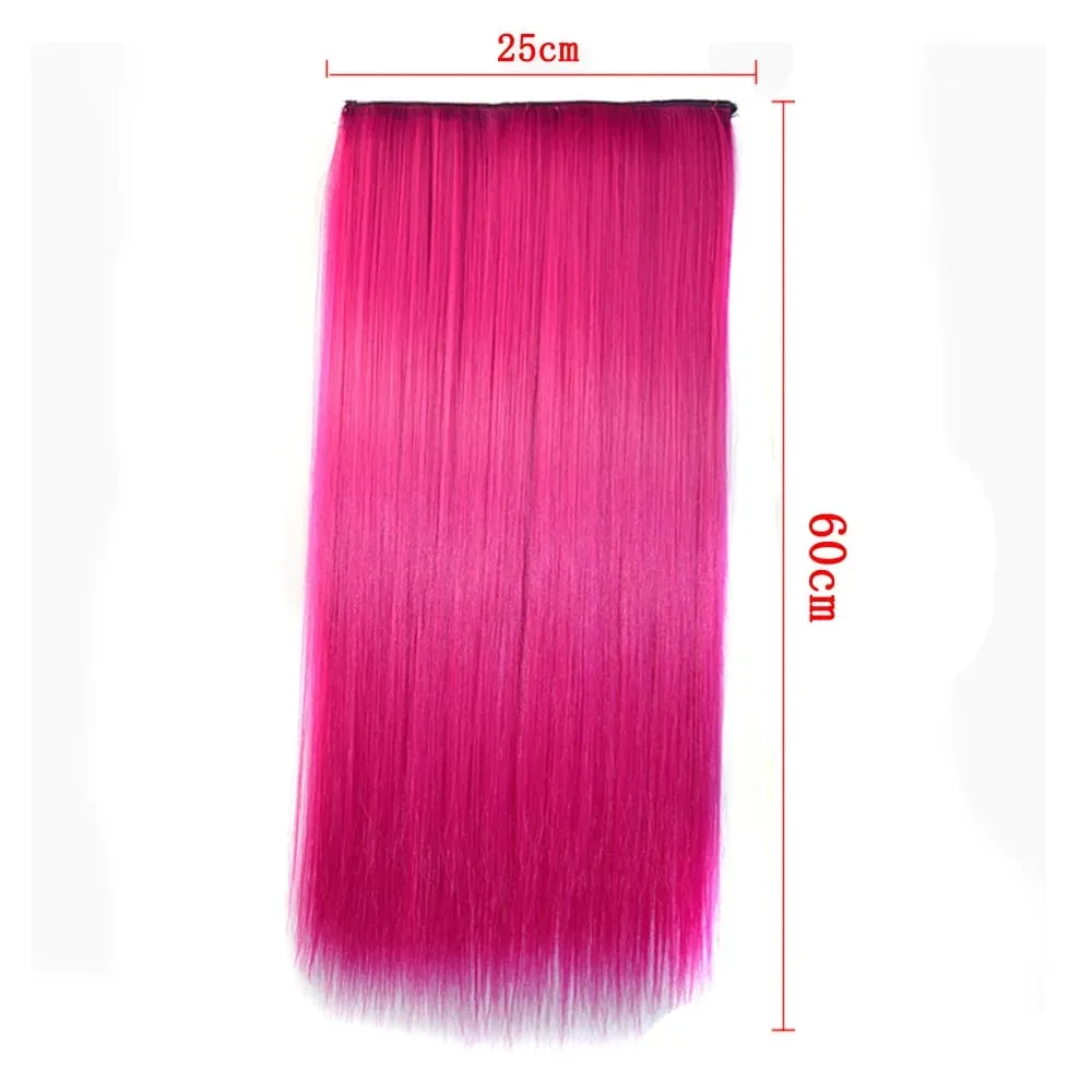 24 Inch Synthetic One Piece 5 Clips In Hair Extensions Long Straight High Temperature Fiber Colorful Hairpiece for Women