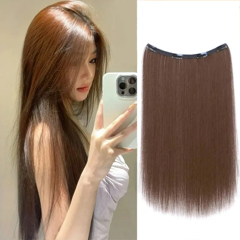 One piece hanging ear dyed synthetic wig piece for women highlighted color hair extensions
